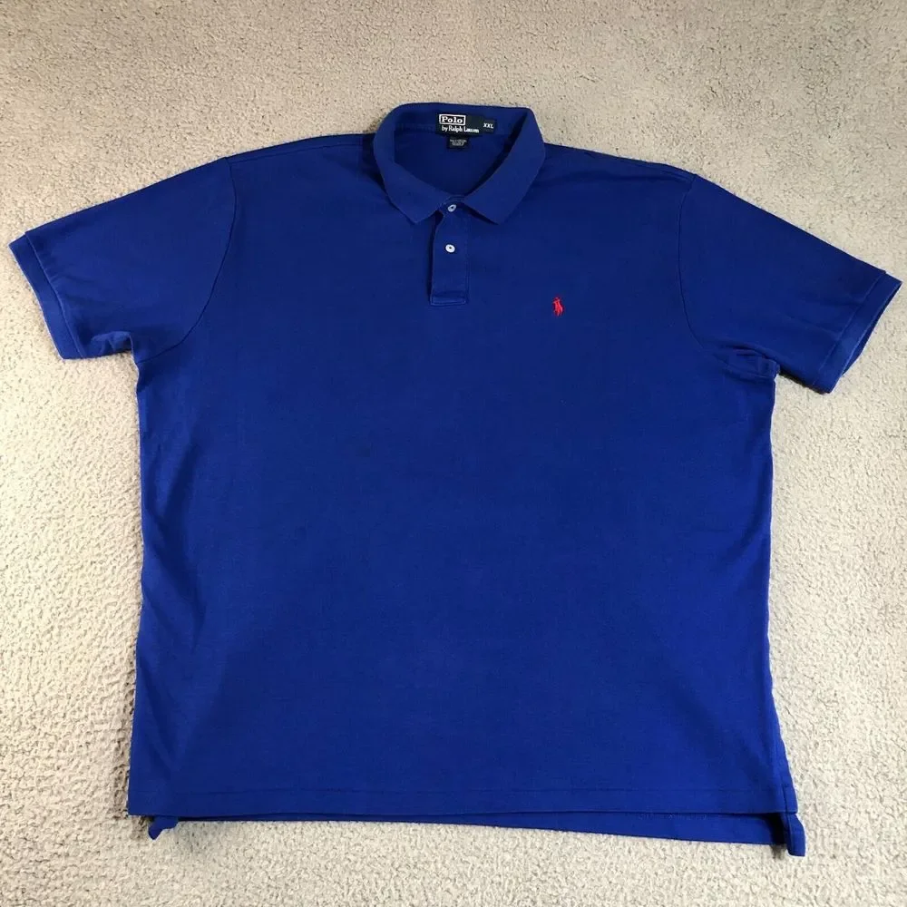 Polo Ralph Lauren Shirt Men 2XL XXL Blue Solid Preppy Golf Embroidered Pony - Picture 6 of 13